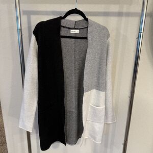 Nine West Women’s Colorblock Open Front Cardigan Sweater Pockets XS Black Gray